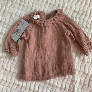 NWT H&M Baby Linen Blouse in Blush Size 1-2Mo